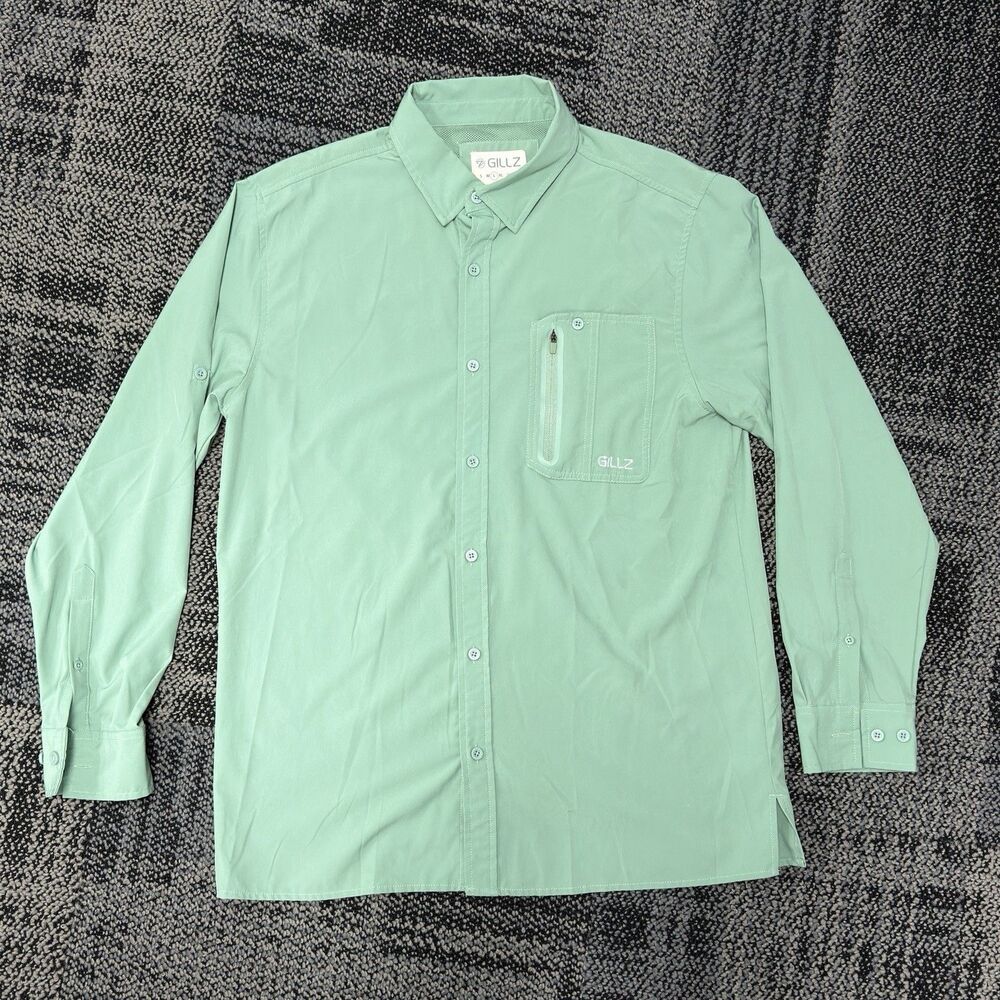 Men's Gillz Deep Sea Woven Green Long Sleeve Fishing Outdoor Shirt Large